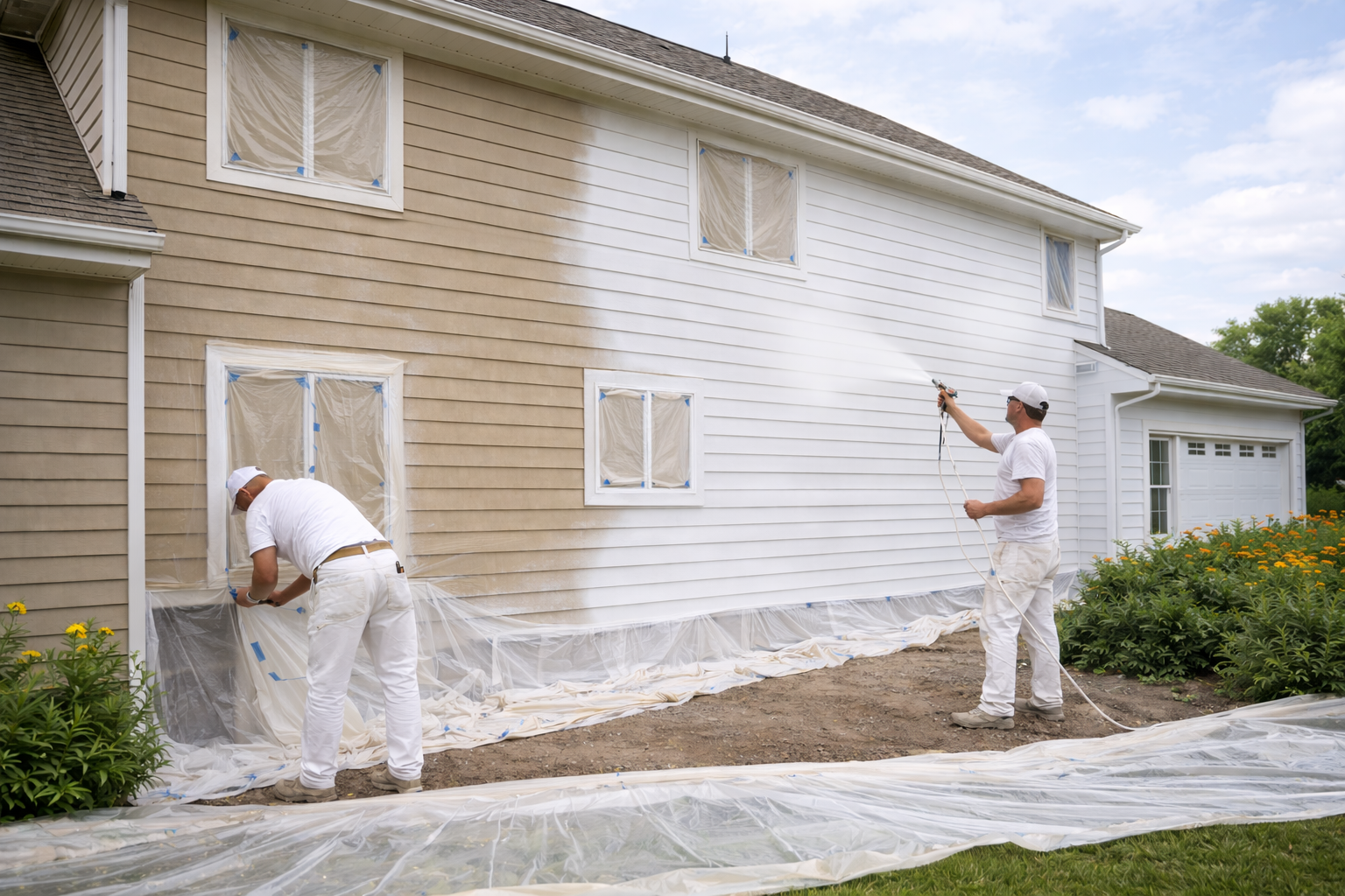painters working on house exterior